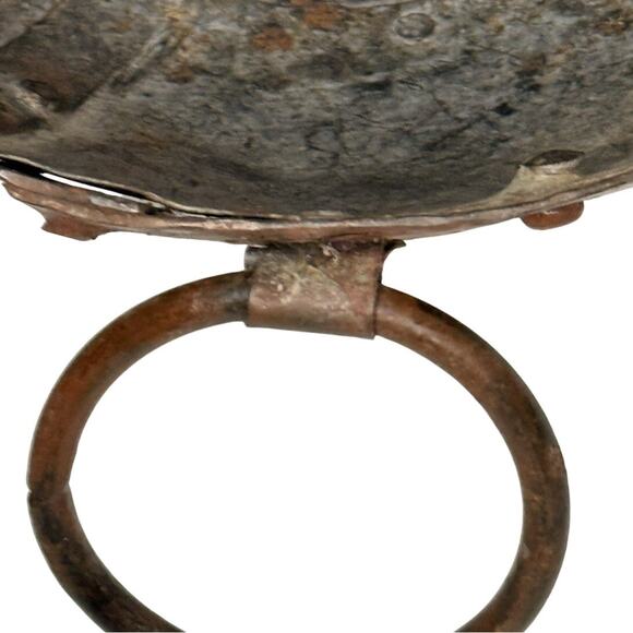 Antique Forged Iron Bowl with Ring Handles Primitive Rustic Decor - Picture 10 of 11